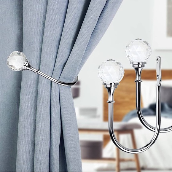CURTAIN HOLDBACKS WITH CLEAR CRYSTAL BALL - Picture 1 of 9